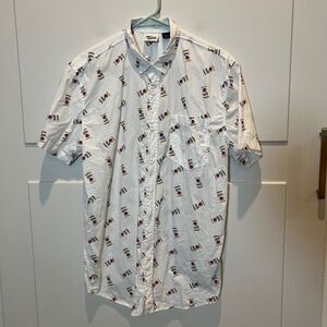 Miller‎ Lite Beer Can Pattern Short Sleeve Button Up Shirt Men's M
